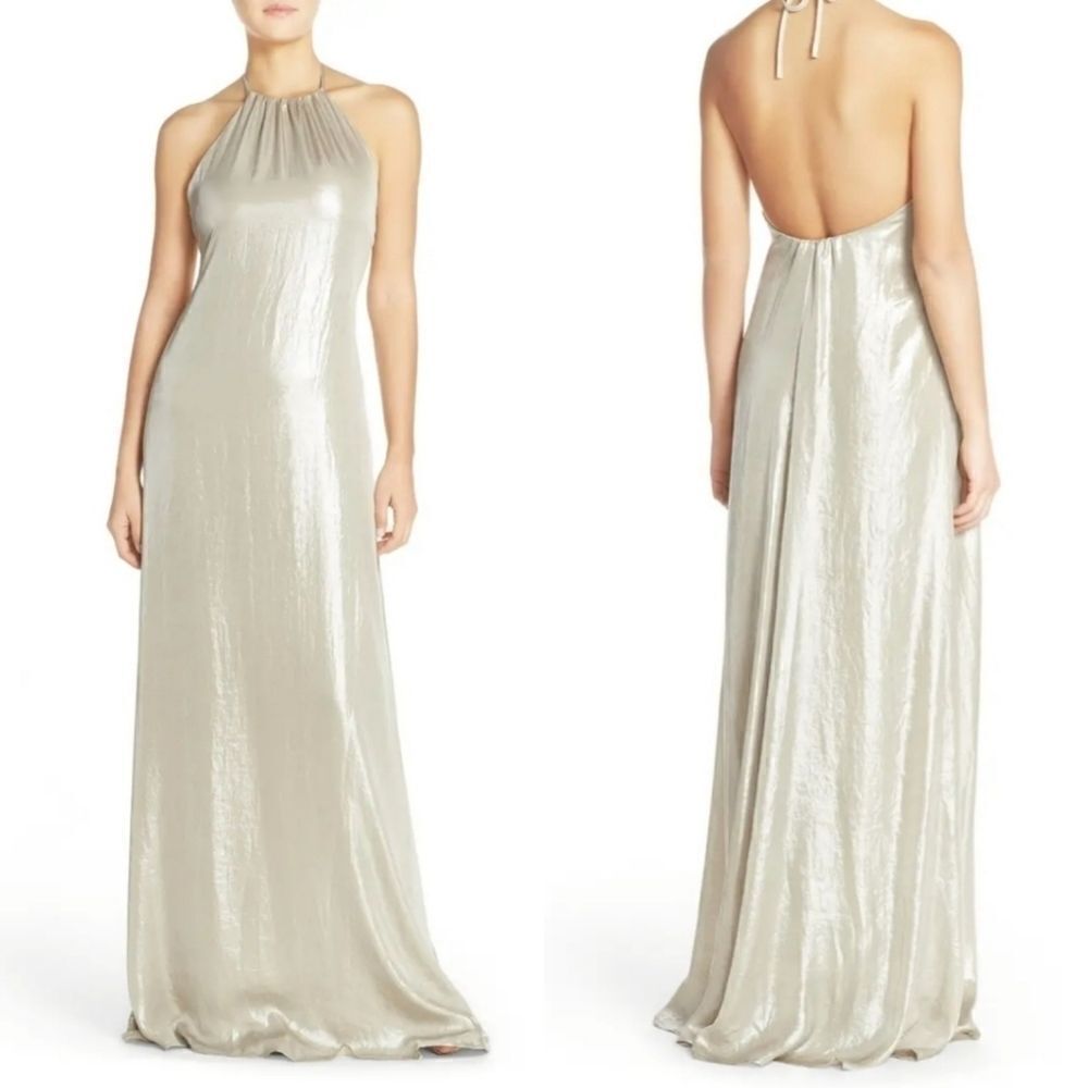Nouvelle Deidre‎ Liquid Chiffon Halter Trapeze Gown